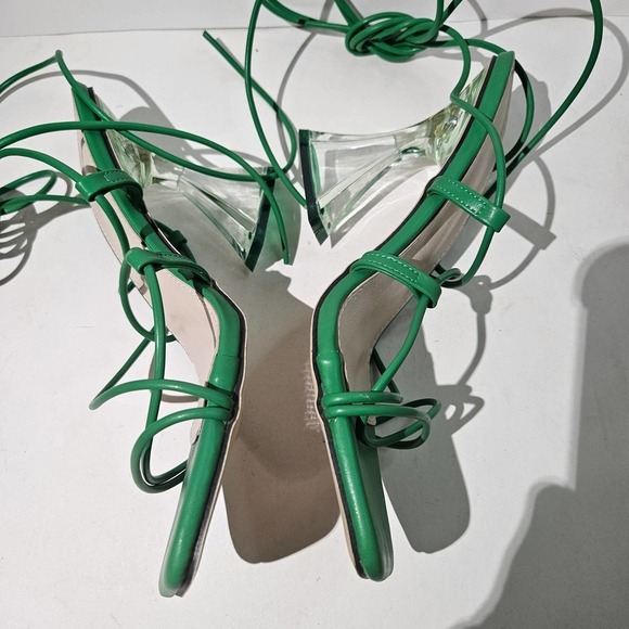 NWOT Lib Collection Gladiator Lace Up Transparent‎ Heel Sandals Strappy 40 Green - Picture 7 of 11